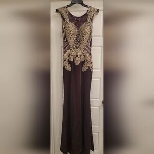 Elegant Plum and Gold Embellished Prom/Evening GOW